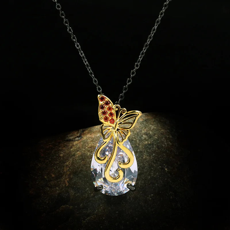 Drop Zircon Bow Necklace Pendant Charm Crystal Butterfly Necklace