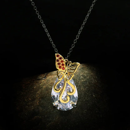 Drop Zircon Bow Necklace Pendant Charm Crystal Butterfly Necklace