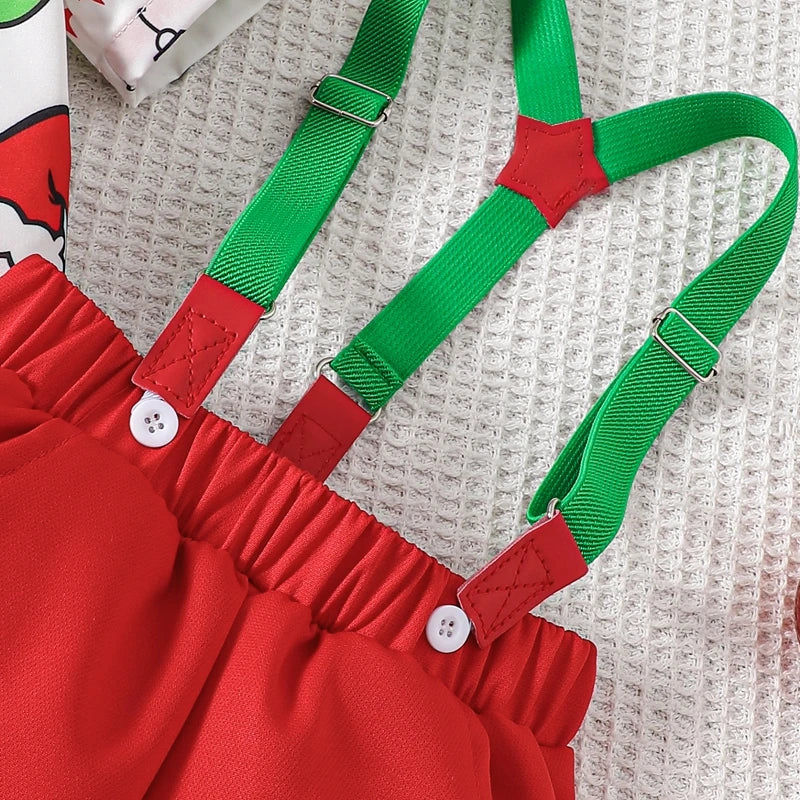 2-Piece Christmas Outfits! Boy’s Short Sleeve Onesie, Shorts, Bow-Tie & Hat Sets