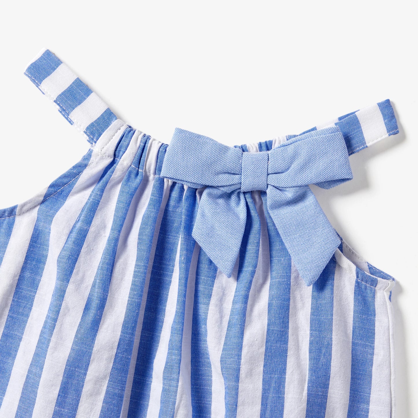 Family Matching! Stripe Shirt and High Neck Halter Tiered Tassel Trim Dress Sets