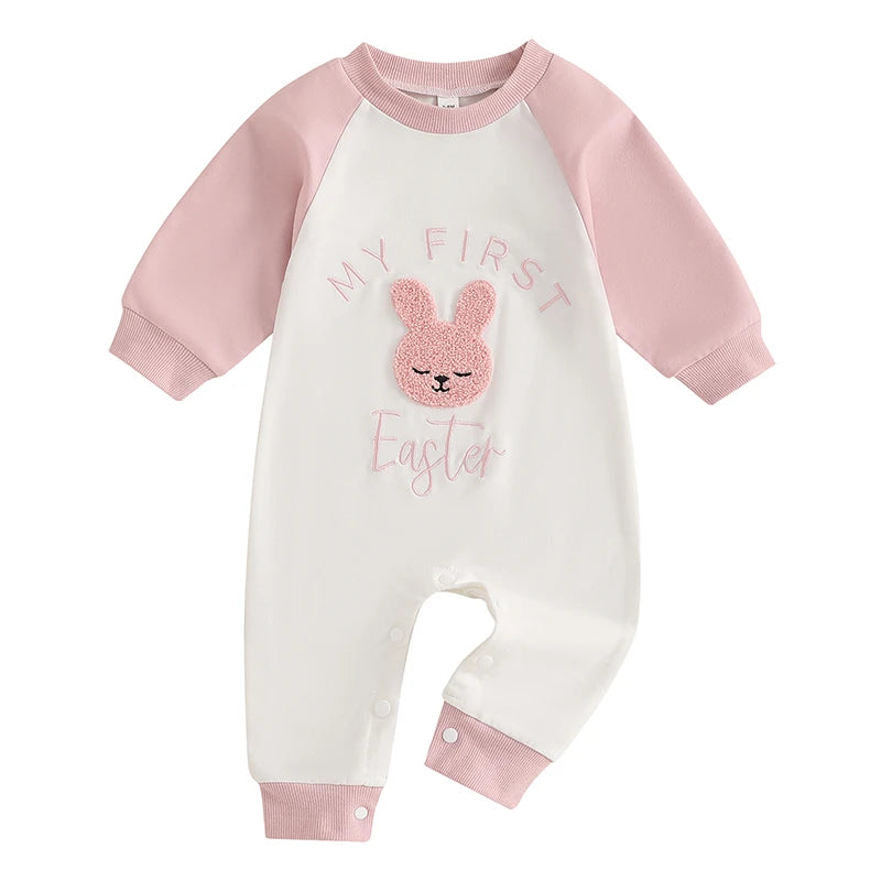 Girl's Embroidered Easter Bunny Jumpsuits