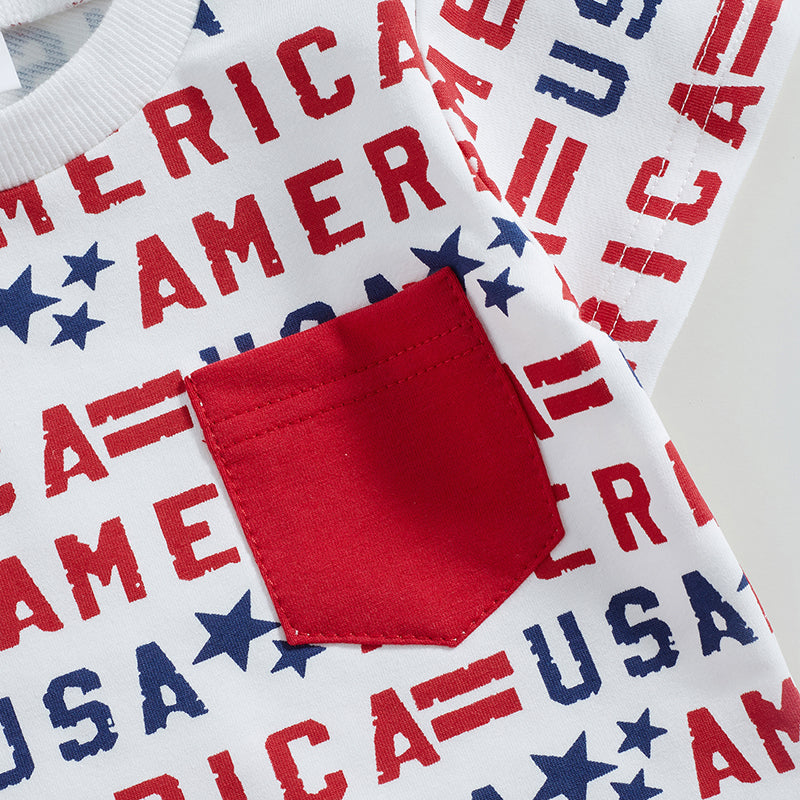 Boy's 2-Piece Independence Day USA America T-Shirt & Shorts Sets