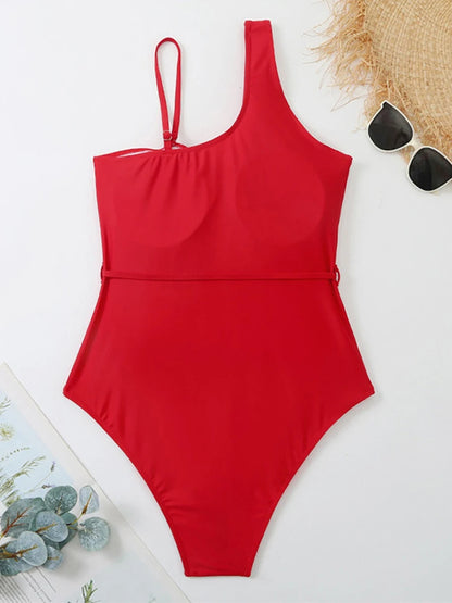 Red Strapped Plus SwimwearPush Up One Piece Swimsuit Backless Bathing Suit