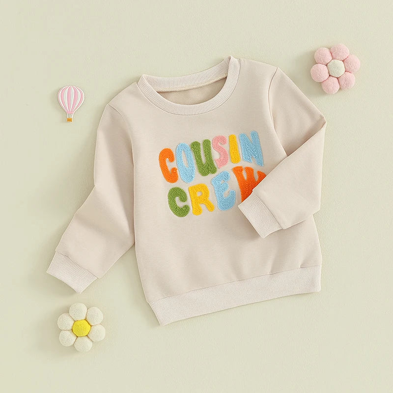 Boy's & Girl's Embroidered "Cousin Crew" Fuzzy Letter Sweatshirts