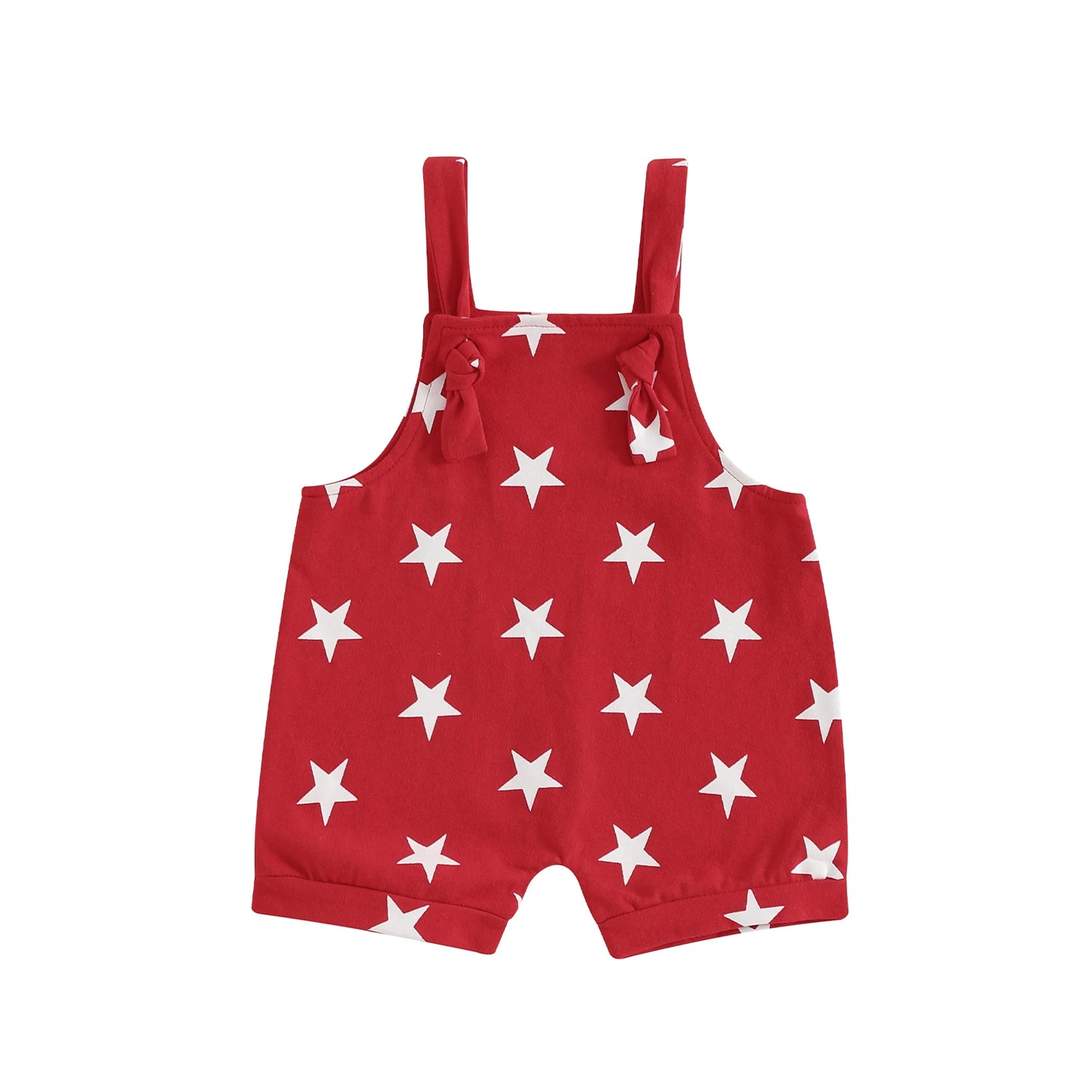 Girl's Star Print 4th of July Overall Rompers