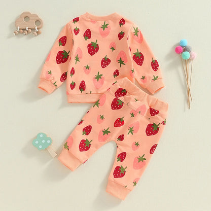 2-Piece Fall / Winter Outfits! Girl’s Strawberry Long Sleeve Shirt & Pants Sets