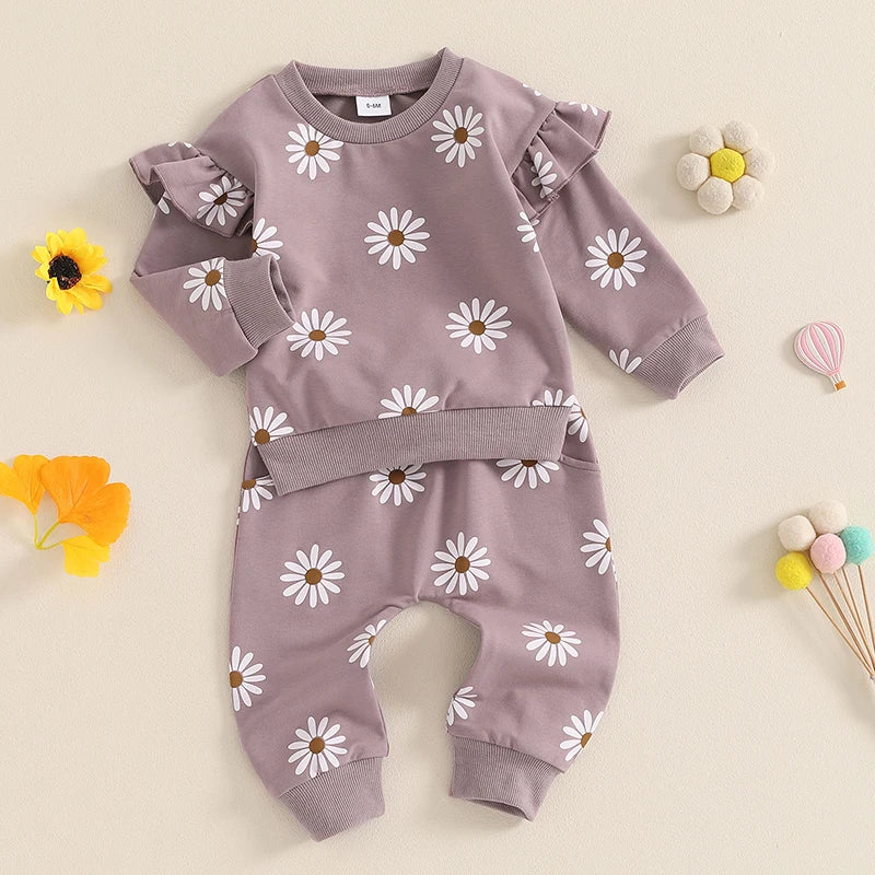 2-Piece Fall / Winter Outfits! Girl’s Daisy Print Sweatshirt & Pants Sets