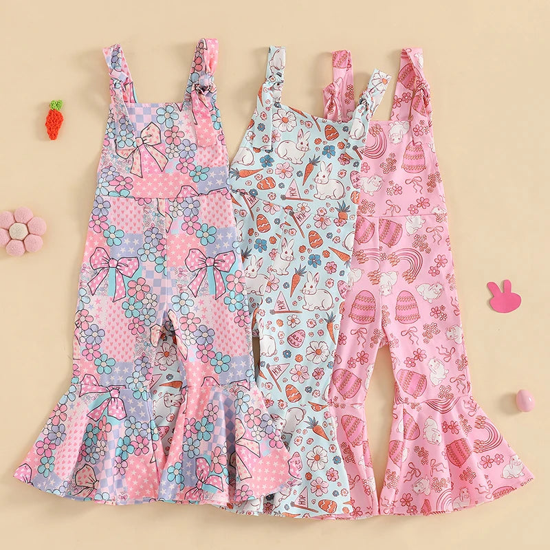 Girl's Sleeveless Easter Floral Jumpsuit & Suspender Pants Sets