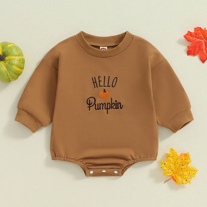 Halloween Rompers! Girl’s & Boy’s Long Sleeve Embroidered Pumpkin Onesies