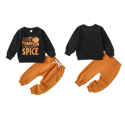 2-piece Halloween Sets! Boy's *A Little Pumpkin With A Lotta Spice* Sweatshirt & Sweatpants