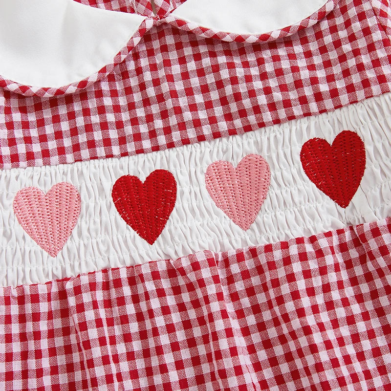 Girl's Embroidered Doll Collar Heart Rompers