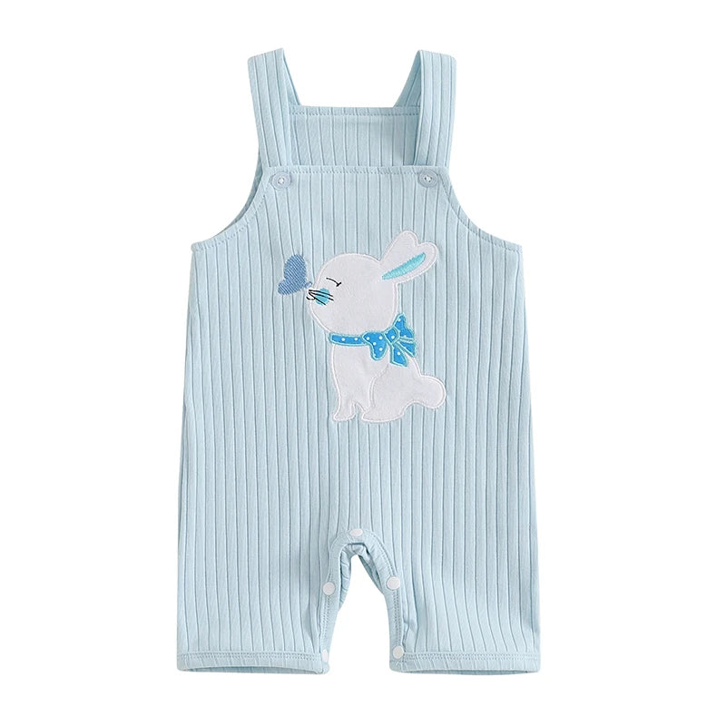 Boy's & Girl's Embroidered Easter Bunny Sleeveless Overall Jumpsuit
