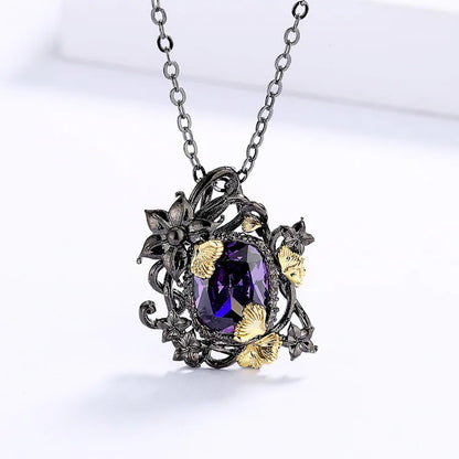 3-Piece Purple Zircon Black & Gold Style Rings, Necklace & Earrings Sets