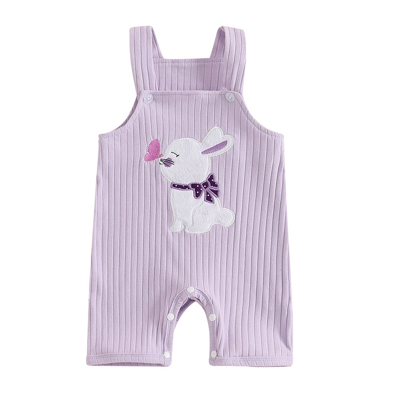Boy's & Girl's Embroidered Easter Bunny Sleeveless Overall Jumpsuit
