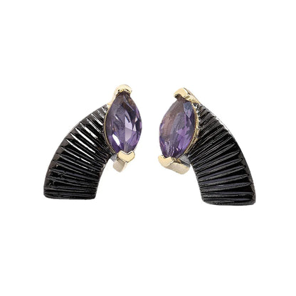 Amethyst Stud Earrings Black & Gold Style