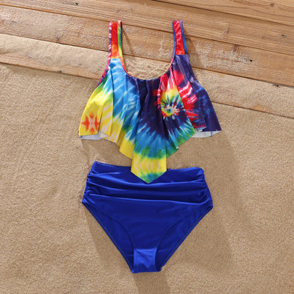 Family Matching! Tie Dye Tank Crop Top Bikini Set Swimwear or Swim Trunks Shorts Suitable for Summer Season