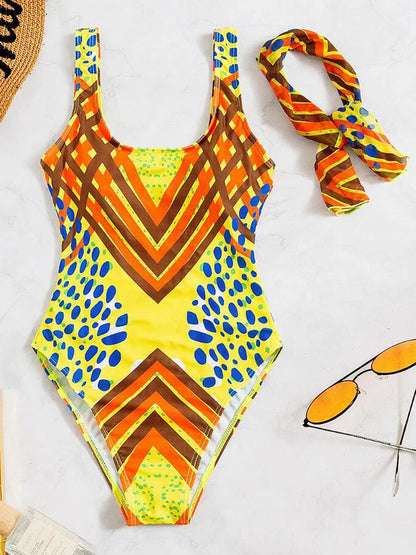 Print Strapped SwimwearPush UP High Cut One Piece Swimsuit Monokini Backless Summer Bathing Suit