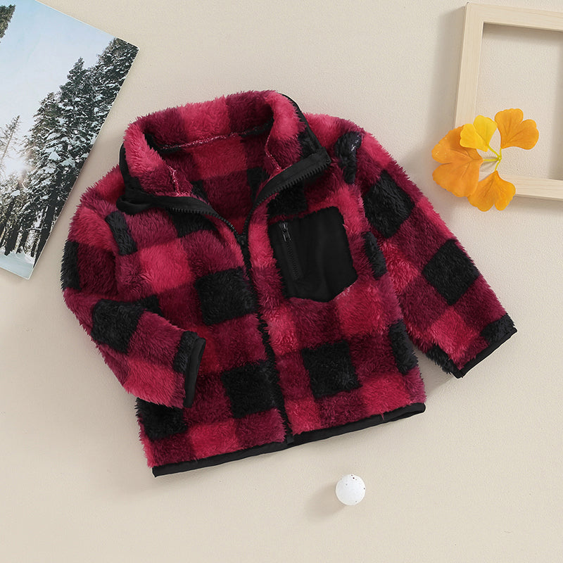 Boy's & Girl's Fuzzy Fleece Plaid Zip Jackets