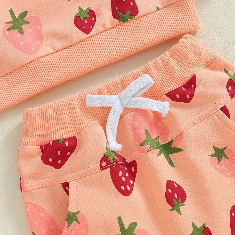 2-Piece Fall / Winter Outfits! Girl’s Strawberry Long Sleeve Shirt & Pants Sets