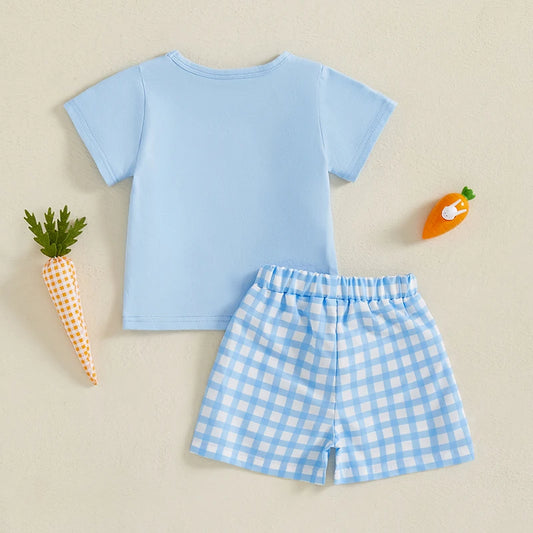 Boy's 2-Piece Easter "Lil Bunny" T-Shirt & Plaid Shorts Sets