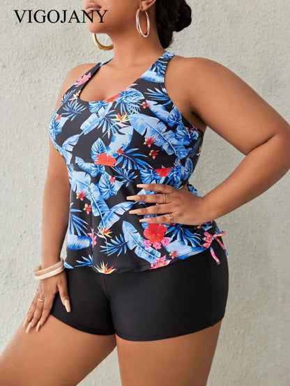 Print SwimwearPlus Tankini Separate Boxer Swimsuit 2 Piece High Waist Bikini Set Bathing Suit