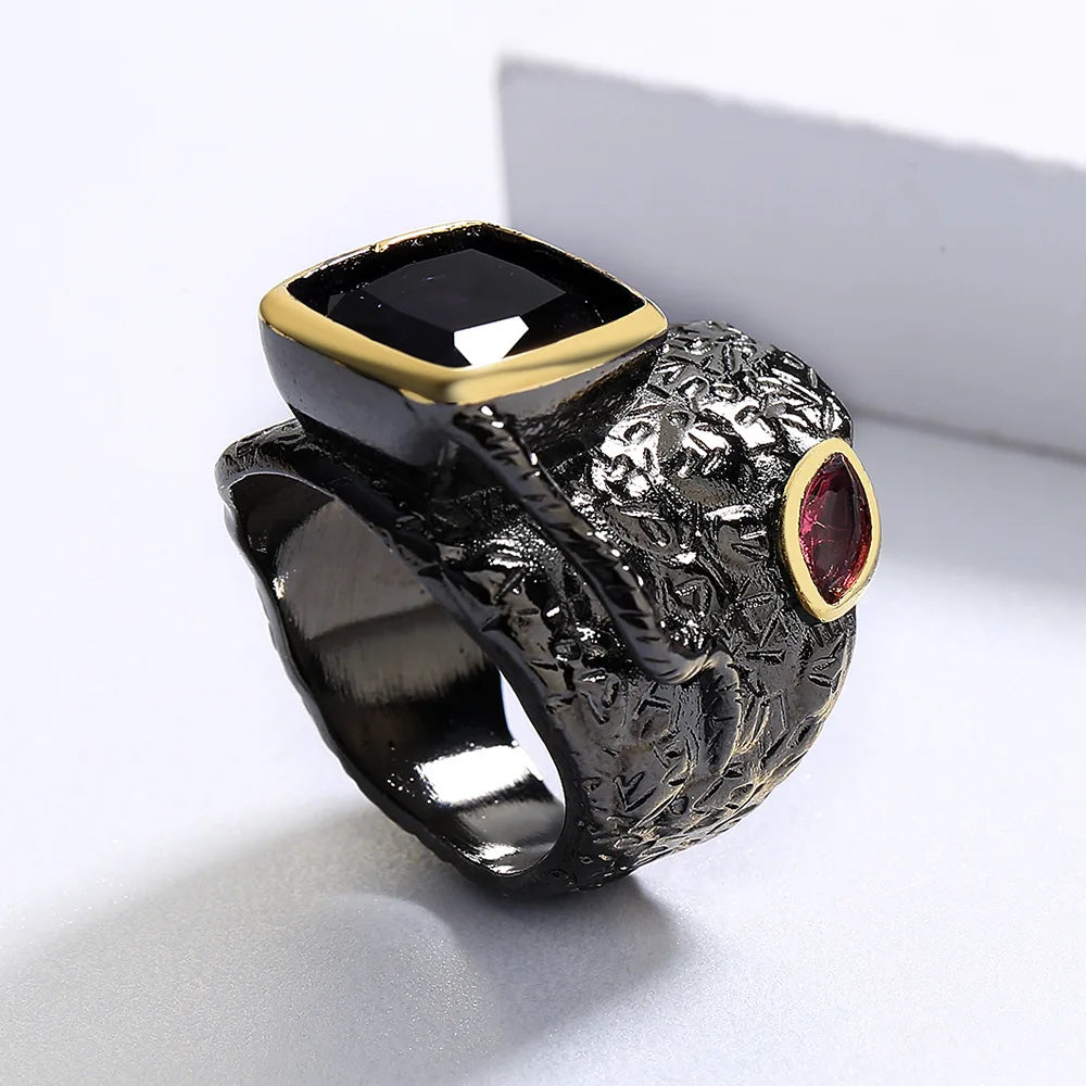 Ring Men Purple Zircon Rings Black & Gold Style