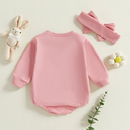 Girl's Easter Bunny Sweatshirt Onesies & Headband Sets