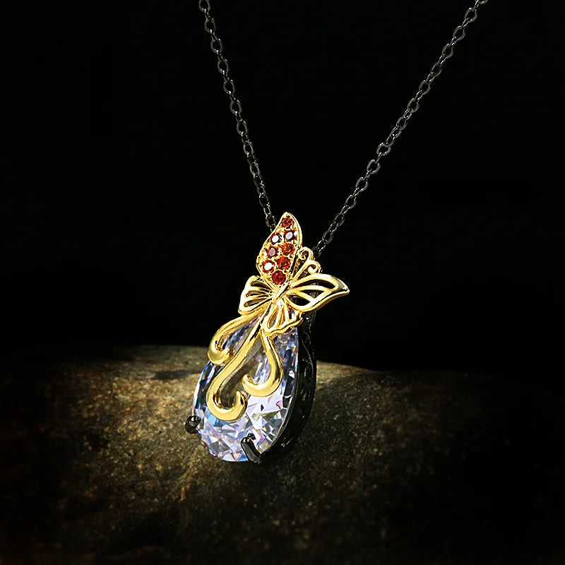 Drop Zircon Bow Necklace Pendant Charm Crystal Butterfly Necklace