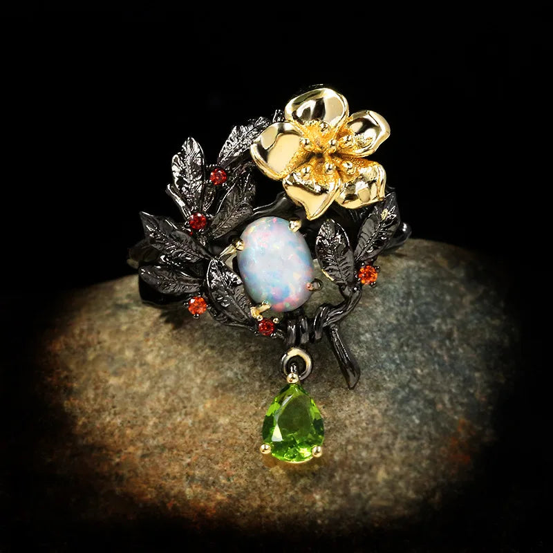 Elegant Moonstone Zircon Black & Gold Series Rings