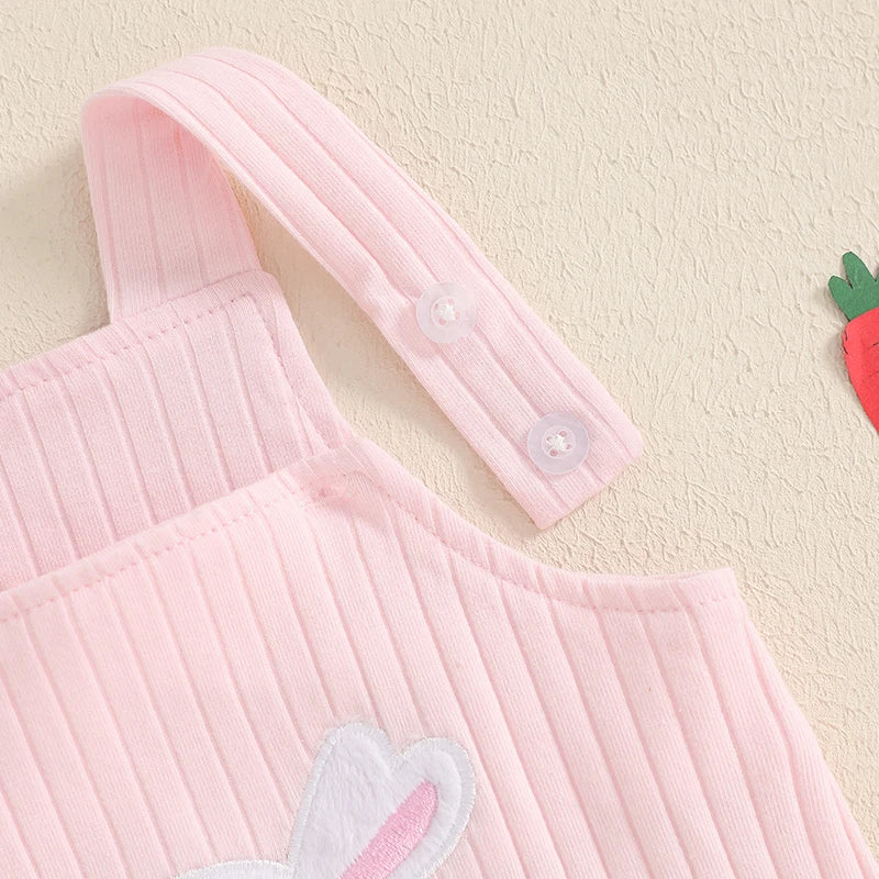 Boy's & Girl's Embroidered Easter Bunny Sleeveless Overall Jumpsuit