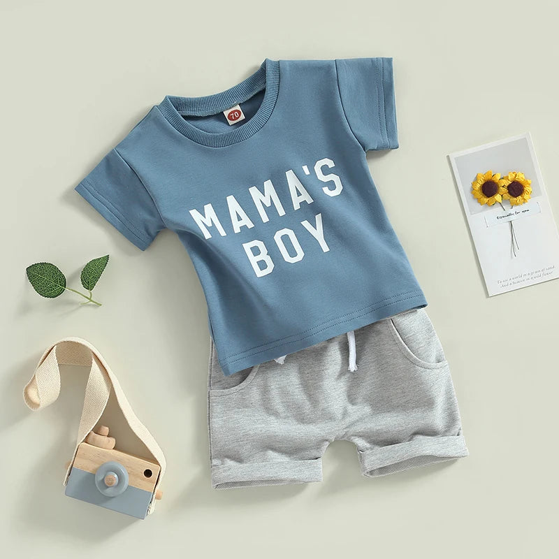 Boy's 2-Piece "Mama's Boy" T-Shirt & Shorts Sets