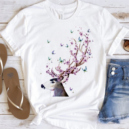 Artsy Tees & Watercolor Nature Antlers & Flowers Short Sleeve T-shirts