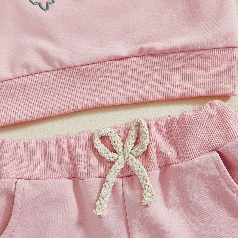 Girl's Embroidered Easter Bunny Ear, Carrot Sweatshirts & Pants Sets