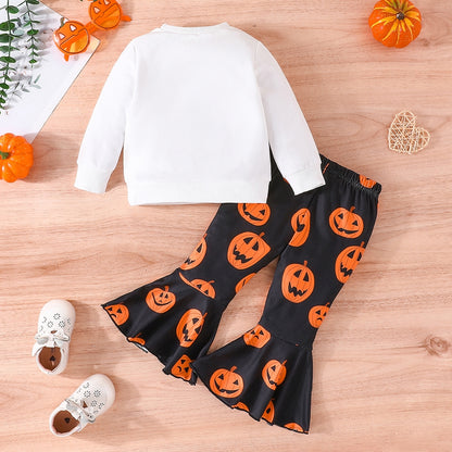 2-Piece Halloween Outfits! Girl’s Long Sleeve Pumpkin Sweatshirt & Pants Sets