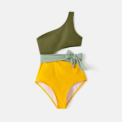 Family Matching! One Shoulder One Piece Swimsuits & Trunks
