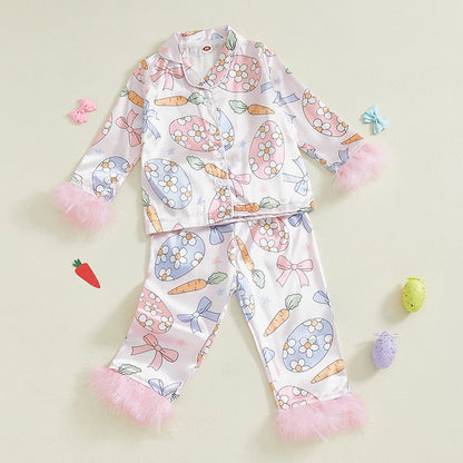 Girl's 2-Piece Easter Eggs & Bunny Carrots Pajamas Sets