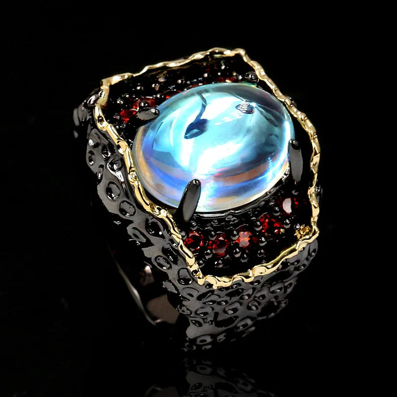 Moonlight Dragons Eye & Red Zircon Gemstone Rings