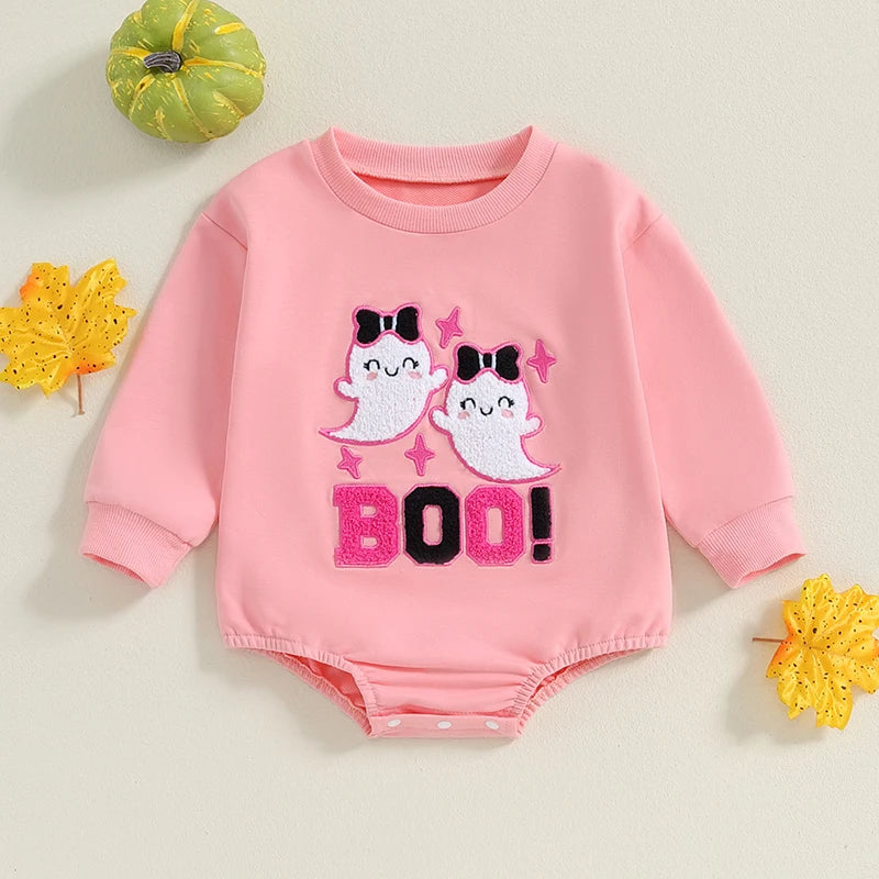 Halloween Outfits! Girl's Embroidered "Boo" Ghost Sweatshirts