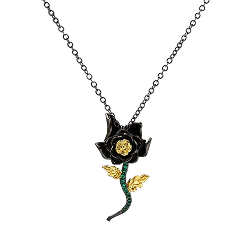 2-Piece Black Rose & Emerald Zircon Necklace & Earrings Sets