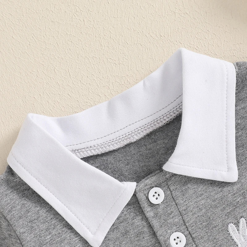 Boy's Easter Bunny Embroidered Jumpsuits with Turn-Down Collar