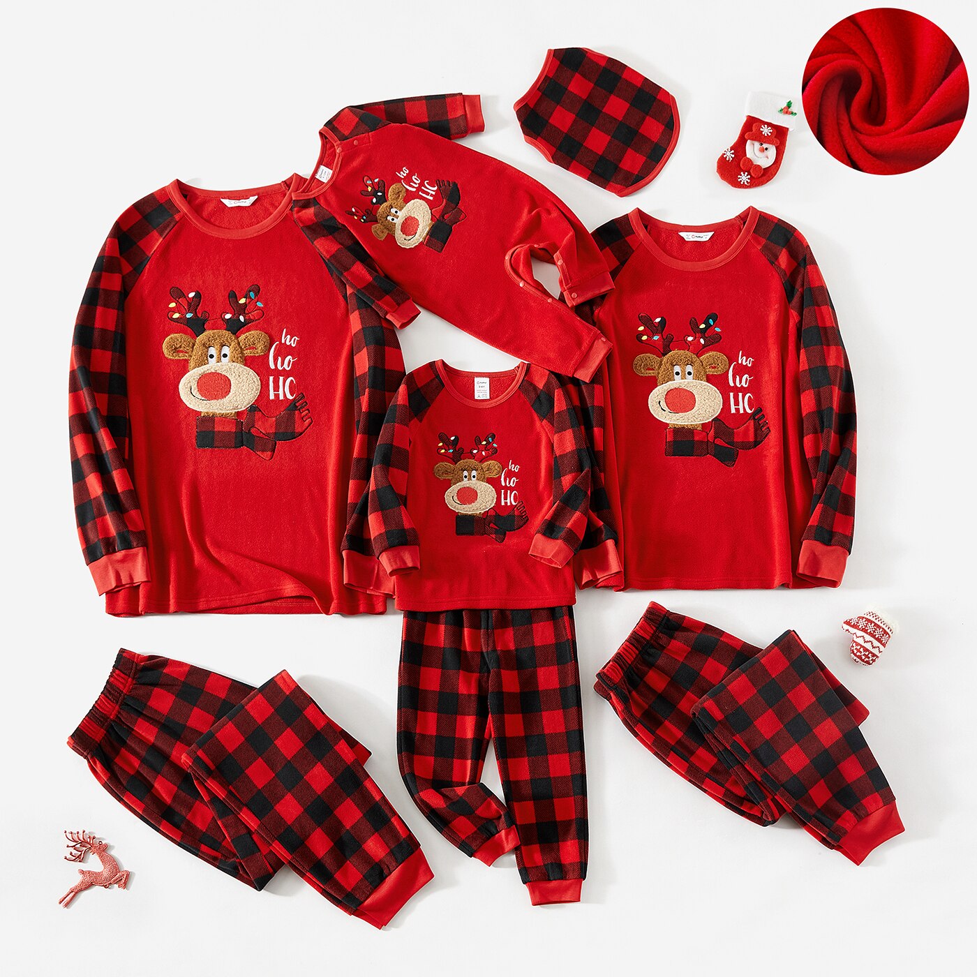 Family Matching! Plaid Christmas Reindeer Fleece Pajamas