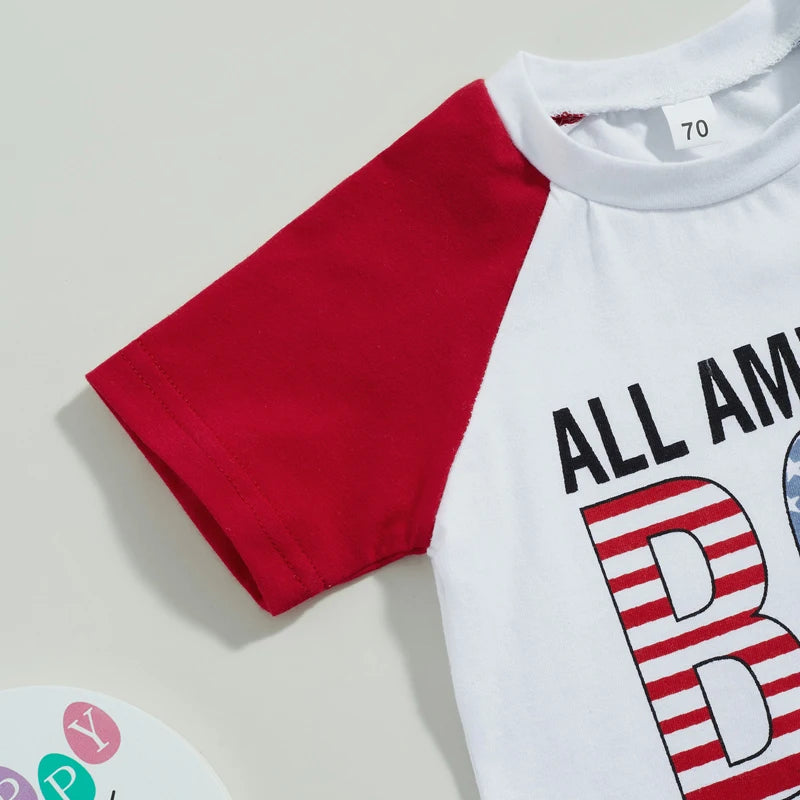 Boy's 2-Piece Independence Day "All American Boy" T-shirt with Stars & Stripes Shorts Sets