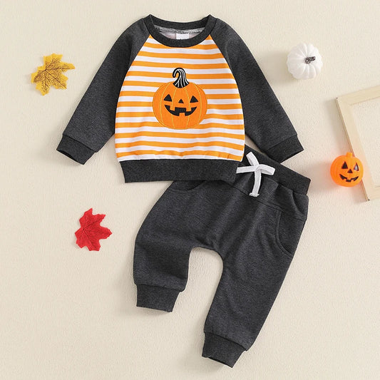 2-piece Halloween Sets! Pumpkin Embroidered Girl's & Boy's Sweatshirt & Sweatpants