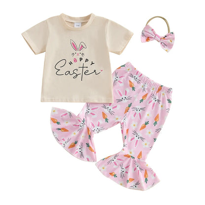 Girl's Easter Bunny T-Shirt, Flare Pants & Headband Sets