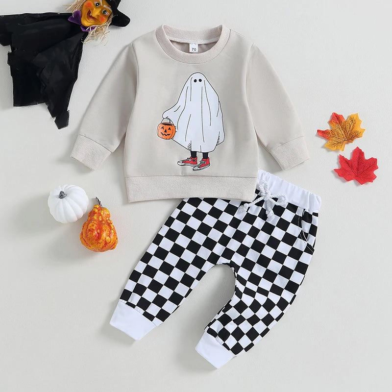 2-Piece Halloween Outfits! Girl’s & Boy’s Long Sleeve Sweatshirt & Pants Sets