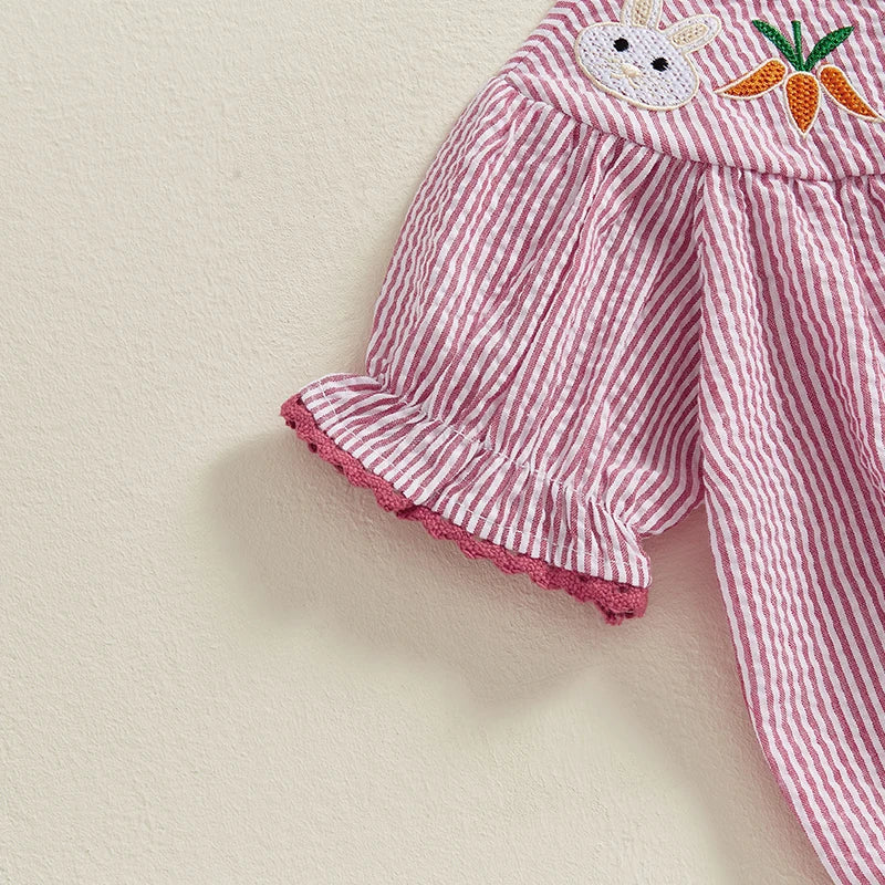 Girl's Embroidered Easter Bunny Striped Rompers