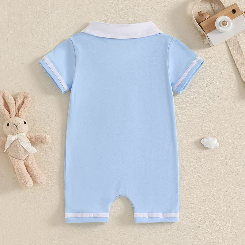 Boy's Easter Bunny Embroidered Jumpsuits with Turn-Down Collar