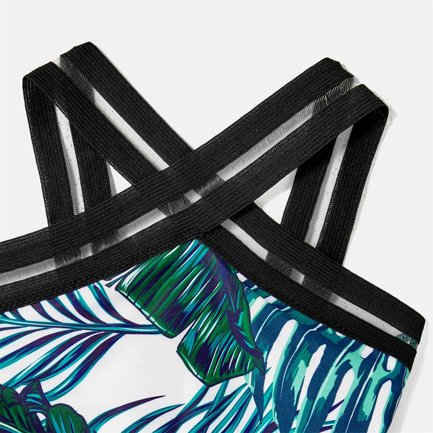 Family Matching! Swimwear Allover Palm Leaf Print Crisscross One-piece Swimsuit & Swim Trunks Swimsuit