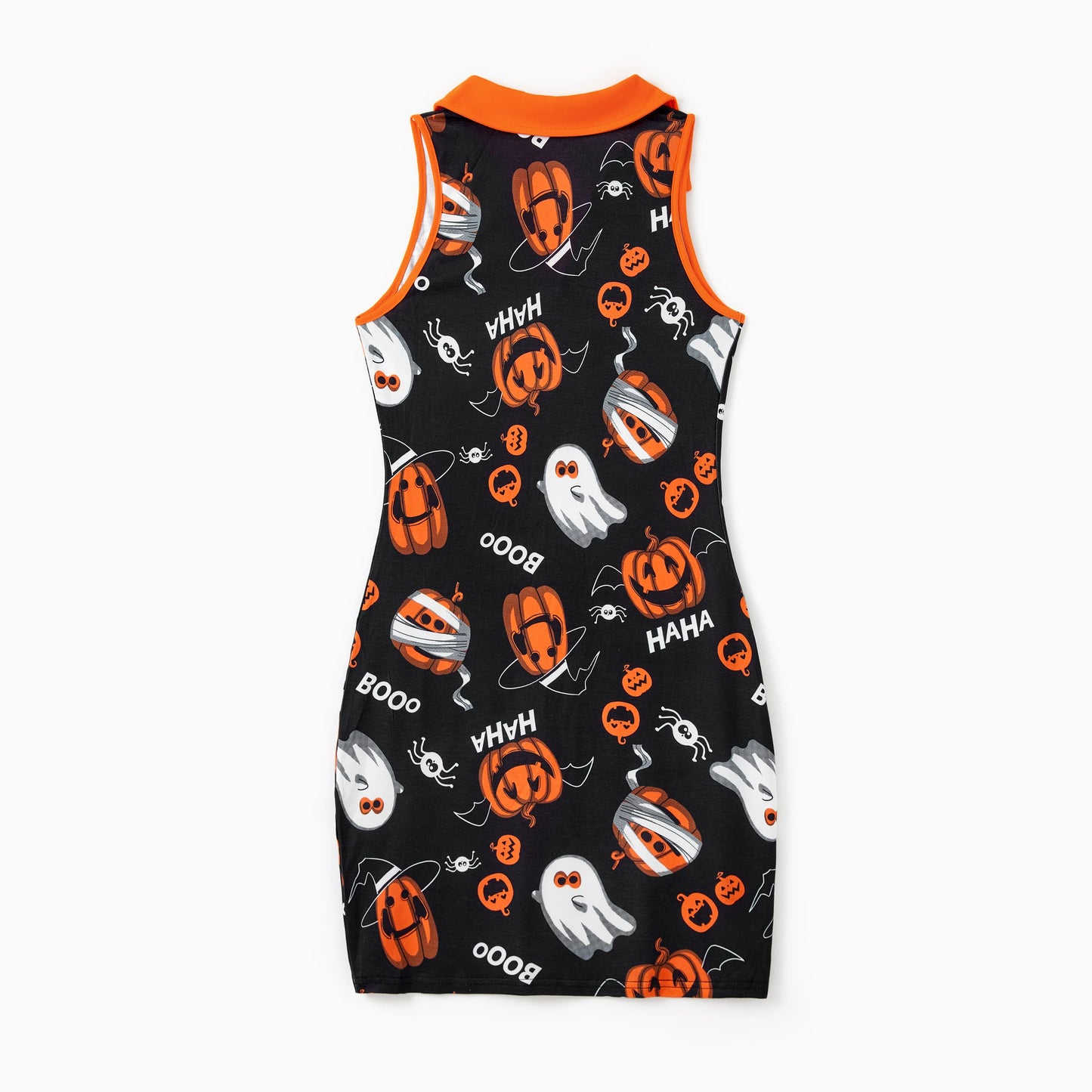 Family Matching! Halloween Pumpkin Ghost Spiderweb Polo Shirts or Ruched Sleeveless Dresses