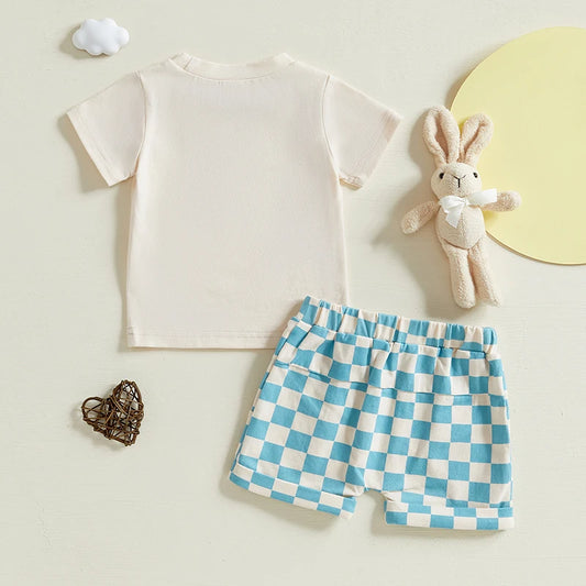 Boy's Easter Bunny T-shirts & Plaid Shorts Sets